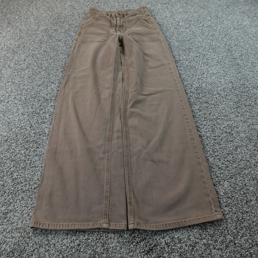 American Eagle Pants Womens 000 Beige Brown High Rise Baggy Wide Leg Stretch